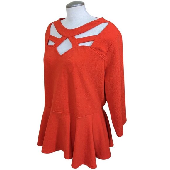 Ashley Stewart Womens Peplum Top Orange Plus Size 22 24 Cut Out Neckline Sexy - Picture 3 of 6